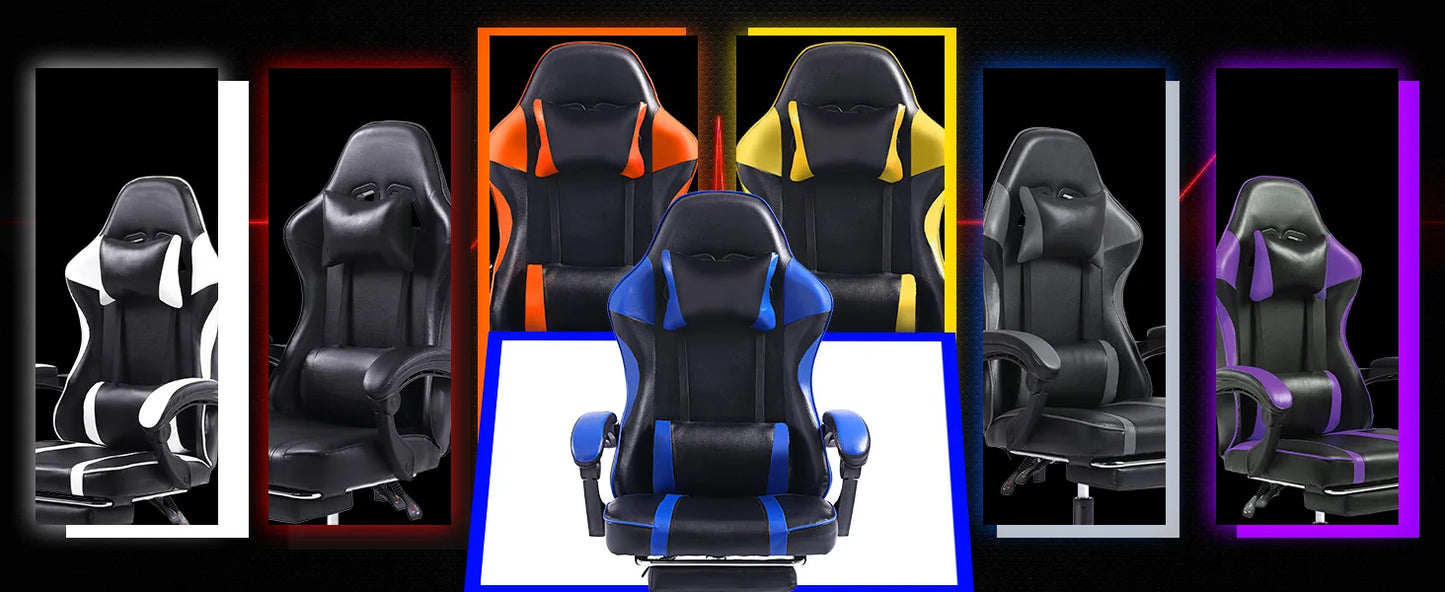 Ergonomic Gaming Chair with Footrest, High-Back Video Game Chair Computer Chair, Office Chair with Headrest and Lumbar, PU Leath
