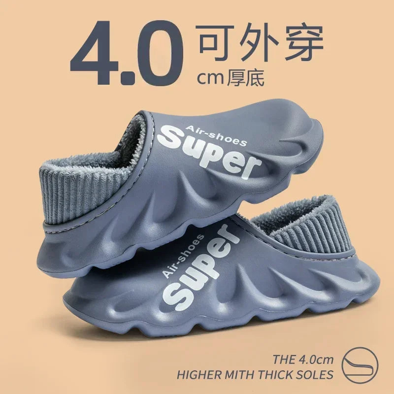 2024Winter Men Indoor Warm Slippers Plush Waterproof Anti Slip Cotton Shoes for  Women Slip-on Casual Snow Walking Loafers