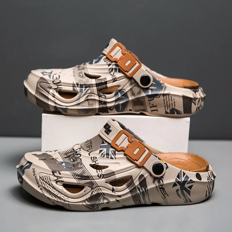 Men's Sports Sandals Eva Light Soft Comfortable Men's Beach Sandals Fashion Platform Buckle Slip-on Graffiti Slippers for Men