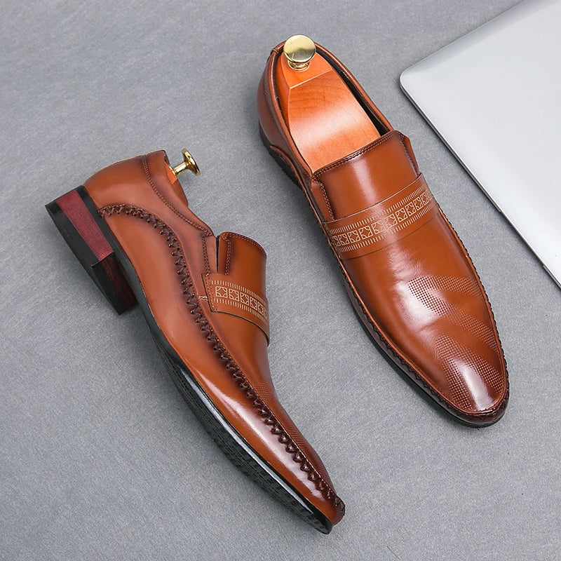 Retro Brown Leather Shoes Men Loafers Comfortable Flat Men's Dress Shoes High Quality Lightweight Business Formal Shoes For Men