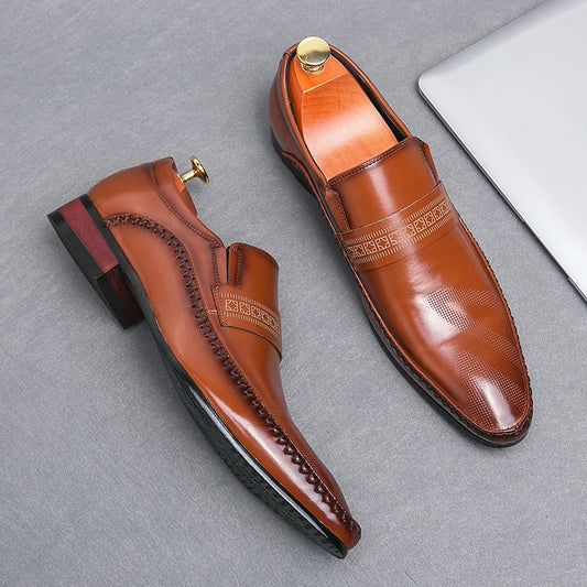 Retro Brown Leather Shoes Men Loafers Comfortable Flat Men's Dress Shoes High Quality Lightweight Business Formal Shoes For Men