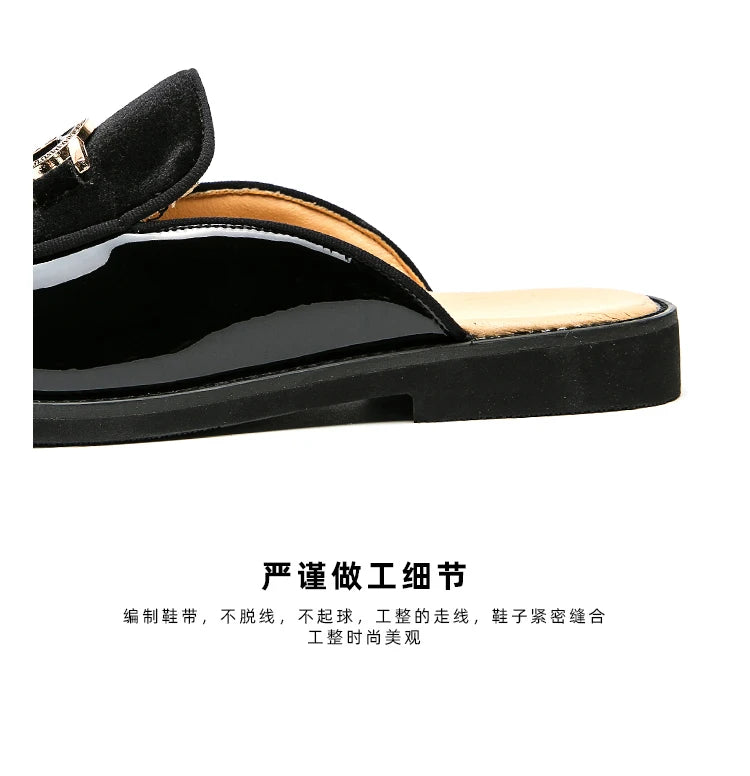 Leather Casual Shoes For Men Luxury Black Mules Fashion Flats Summer Breathable Outdoor Slippers Male Slip On Loafers Designer