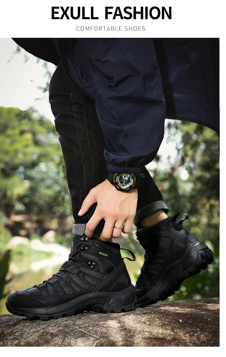 Winter Anti-slip Mens Boots Outdoor Leather Hiking Boots Breathable Men Desert Boots Comfortable Ankle Boots Men Work Shoes