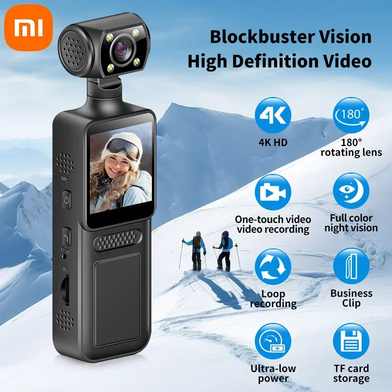 Xiaomi 8K HD Handheld Pocket Camera 180 ° Rotating Mini Portable Camera Wearable Night Vision Outdoor Sports Camera 2025 New