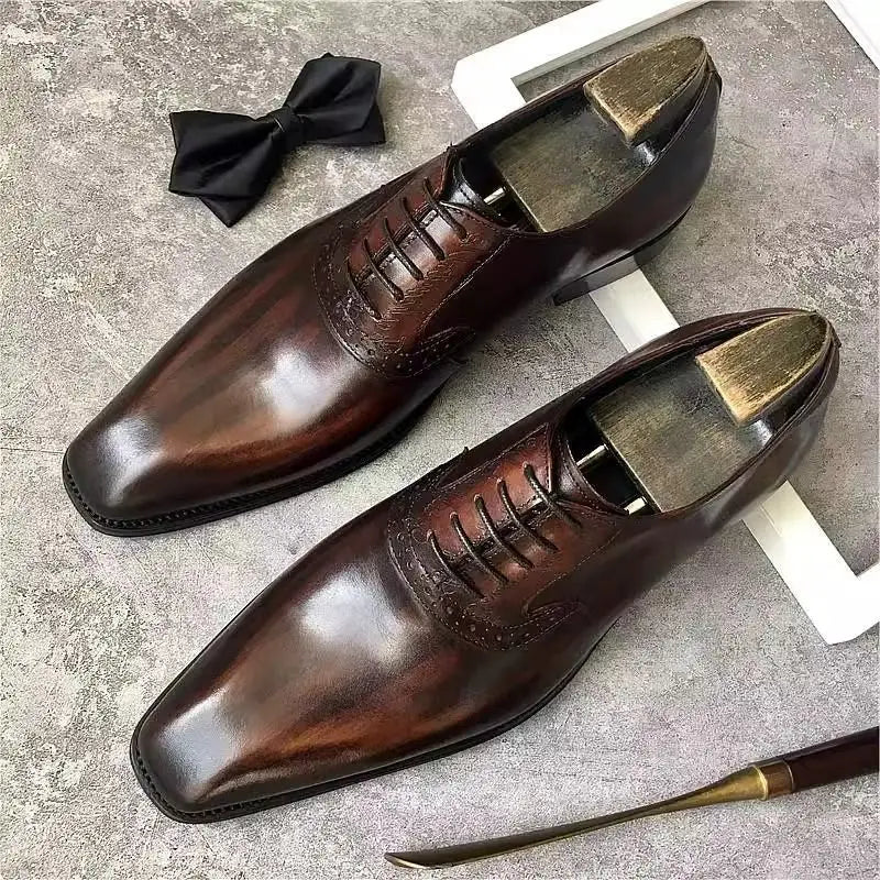 2025 New British Wedding Groom Men's Brock Business Pointed Leather  Formal Oxford Dress Shoes
