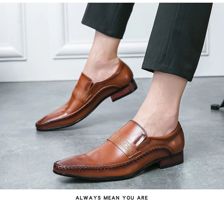 Retro Brown Leather Shoes Men Loafers Comfortable Flat Men's Dress Shoes High Quality Lightweight Business Formal Shoes For Men
