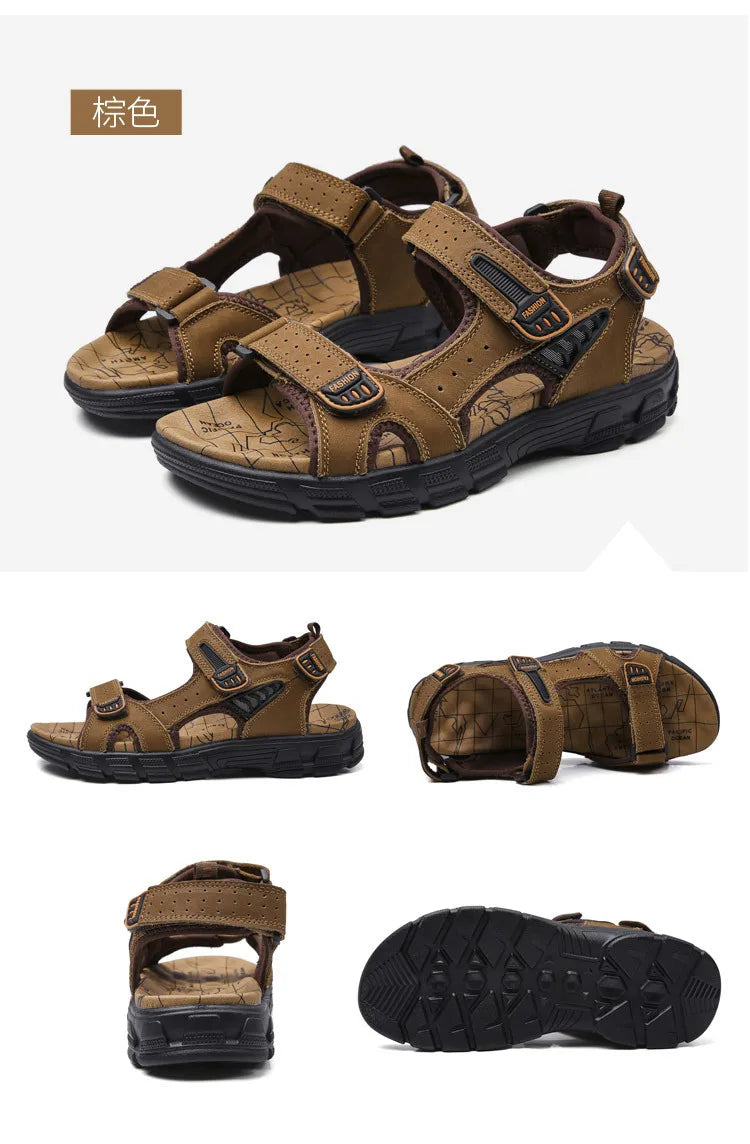 Designers Men's Sandals Luxury Genuine Leather Men's Sandals   High Quality Soft Casual Sandals for Men Beach Hiking Men's Shoes
