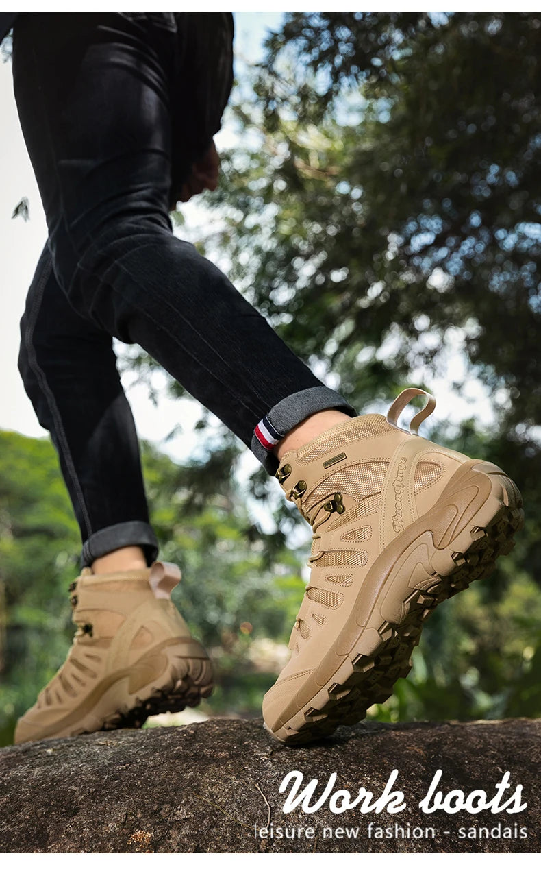 Winter Anti-slip Mens Boots Outdoor Leather Hiking Boots Breathable Men Desert Boots Comfortable Ankle Boots Men Work Shoes