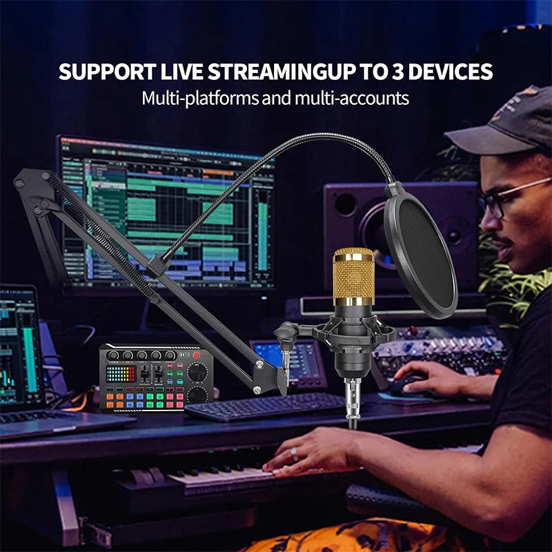 Live Podcast Equipment Set, with BM800 studio microphone, audio mixer supports a variety of sound effects, for PC,live broadcast