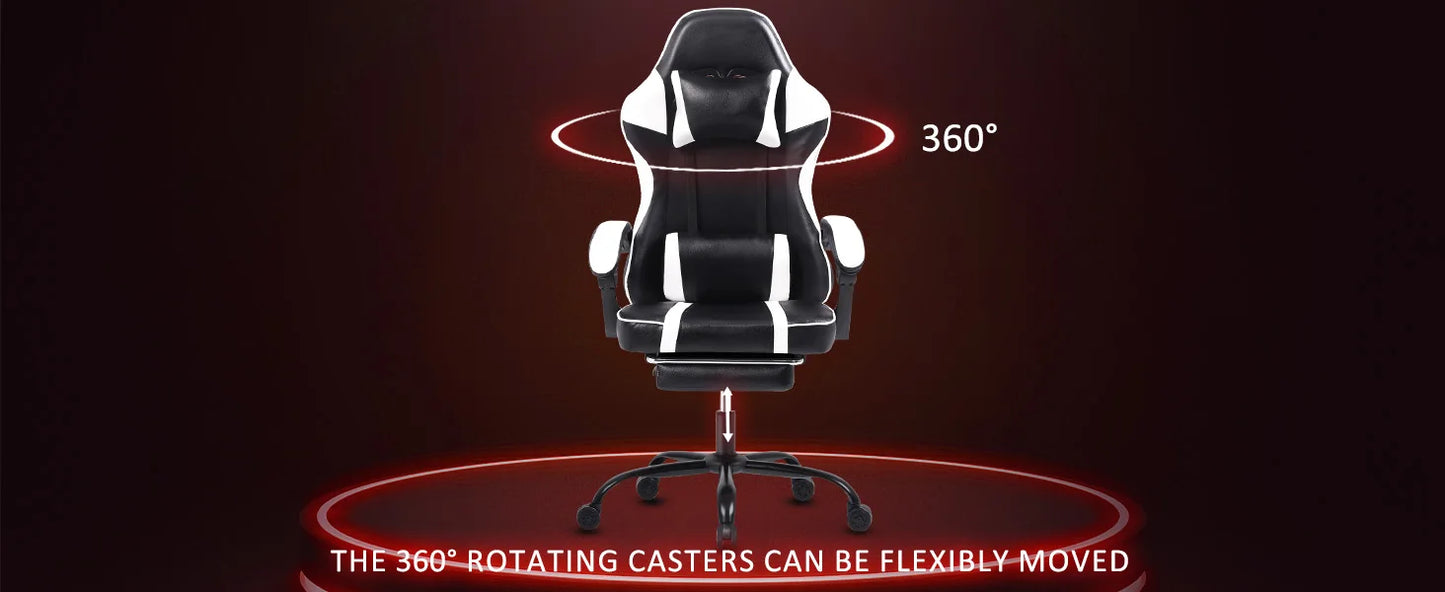 Ergonomic Gaming Chair with Footrest, High-Back Video Game Chair Computer Chair, Office Chair with Headrest and Lumbar, PU Leath