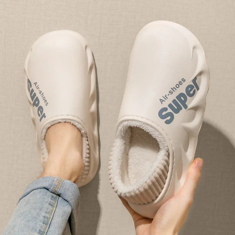 2024Winter Men Indoor Warm Slippers Plush Waterproof Anti Slip Cotton Shoes for  Women Slip-on Casual Snow Walking Loafers