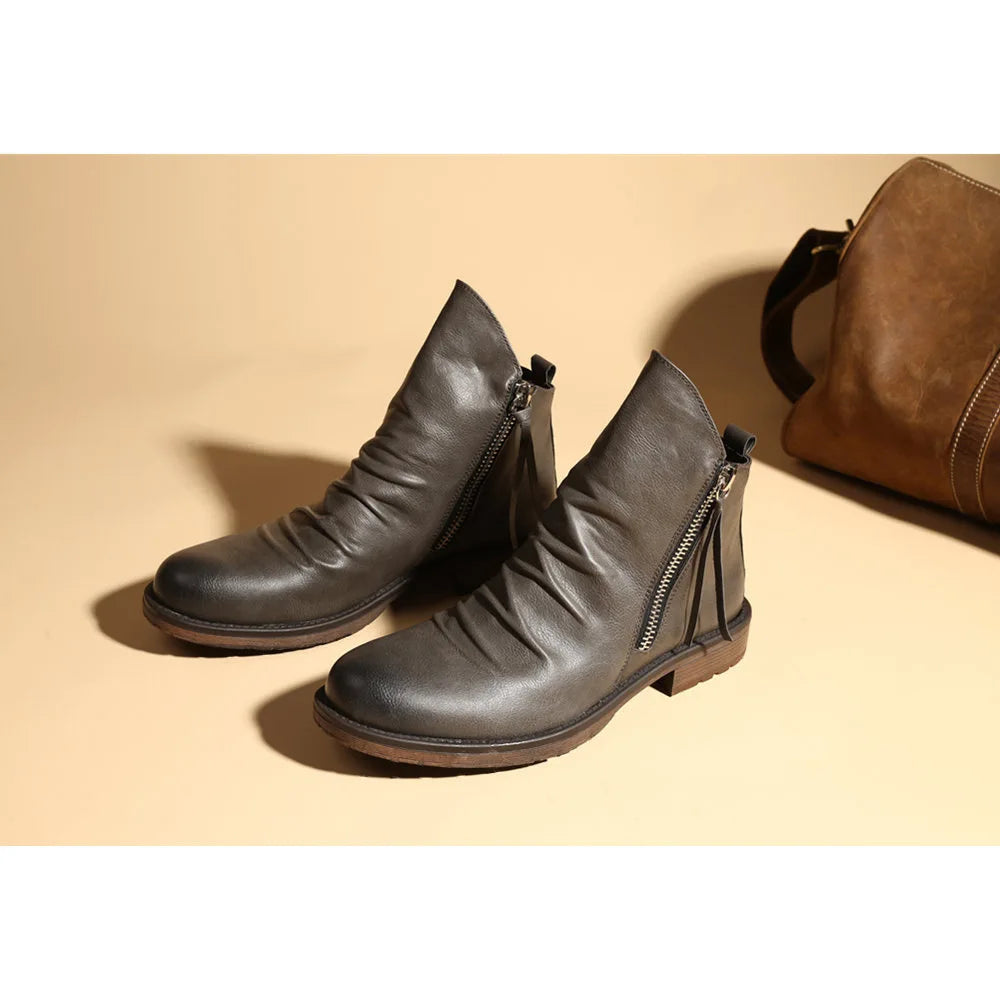 2022 Boots for Men Comfortable Retro Ankle Boots Non-Slip Leather Men's Shoes Cowboy Boots Mens Shoes Sneakers