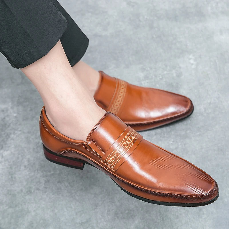 Retro Brown Leather Shoes Men Loafers Comfortable Flat Men's Dress Shoes High Quality Lightweight Business Formal Shoes For Men