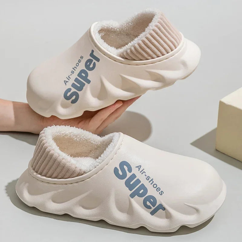 2024Winter Men Indoor Warm Slippers Plush Waterproof Anti Slip Cotton Shoes for  Women Slip-on Casual Snow Walking Loafers