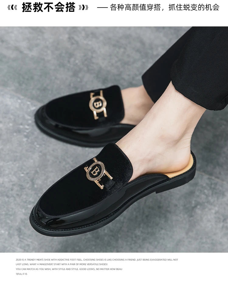Leather Casual Shoes For Men Luxury Black Mules Fashion Flats Summer Breathable Outdoor Slippers Male Slip On Loafers Designer