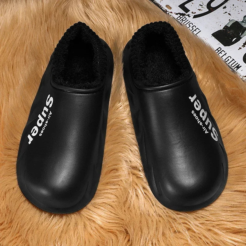2024Winter Men Indoor Warm Slippers Plush Waterproof Anti Slip Cotton Shoes for  Women Slip-on Casual Snow Walking Loafers