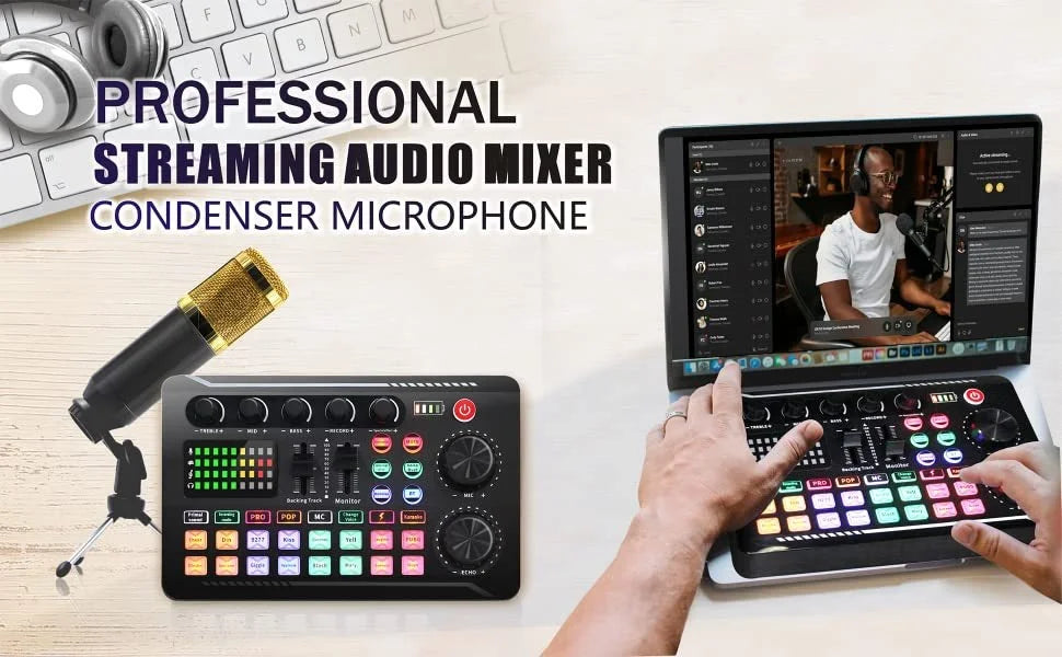 DJ Equipment Microphone Sound Card Console Studio Sound Card Kit Cable Phone Mixing Computer Live Voice Mixer F998 Sound Card