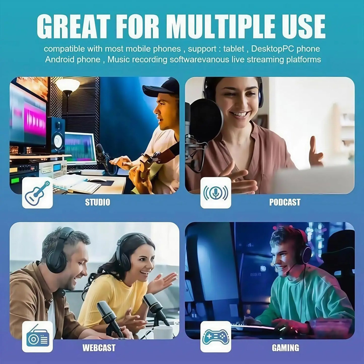 Live Podcast Equipment Set, with BM800 studio microphone, audio mixer supports a variety of sound effects, for PC,live broadcast