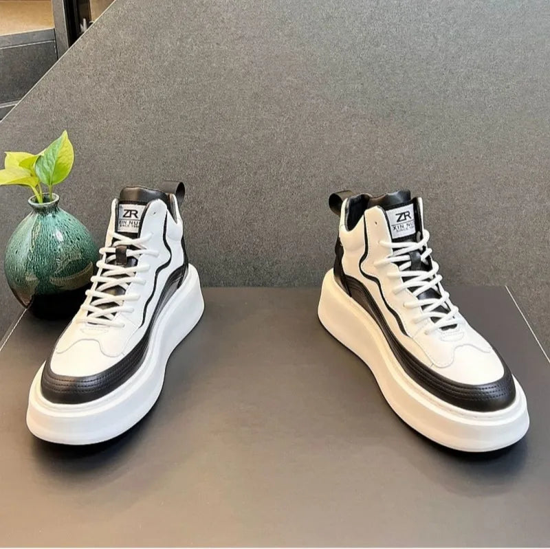 2025 Spring New Men Breathable White Soft Leather Shoes Korean Edition Campus Bread Shoes Fashion Casual Sports Running Sneakers