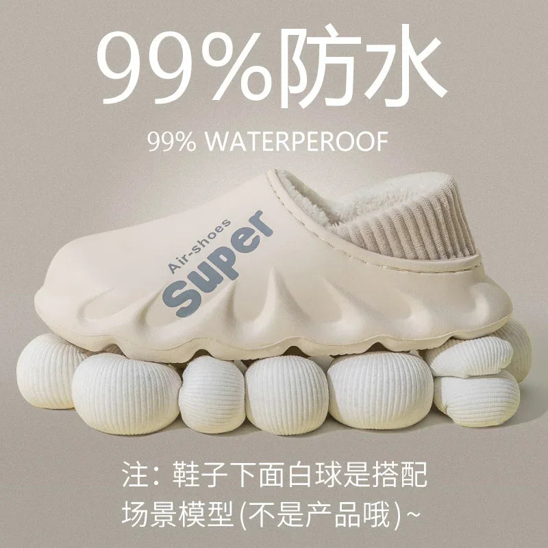 2024Winter Men Indoor Warm Slippers Plush Waterproof Anti Slip Cotton Shoes for  Women Slip-on Casual Snow Walking Loafers