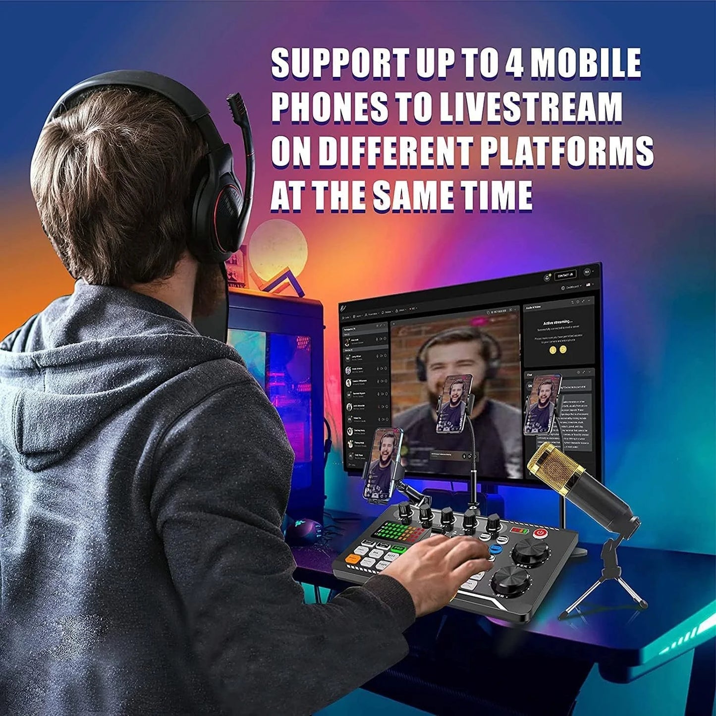 DJ Equipment Microphone Sound Card Console Studio Sound Card Kit Cable Phone Mixing Computer Live Voice Mixer F998 Sound Card