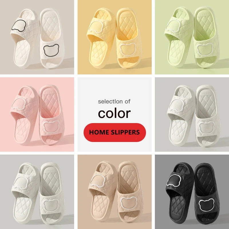 Thick Sole Summer Beach Slides Mens Bath Anti-Slip Slipper Large Size 49 Soft Sandals Fashion Women Flip-Flops Cartoon Bear Shoe