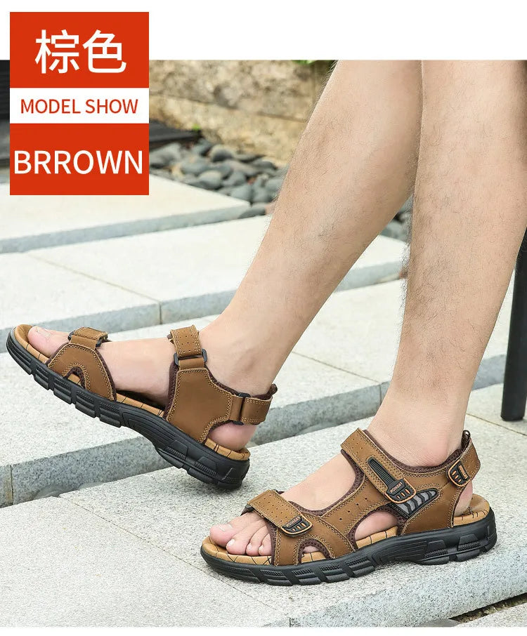 Designers Men's Sandals Luxury Genuine Leather Men's Sandals   High Quality Soft Casual Sandals for Men Beach Hiking Men's Shoes