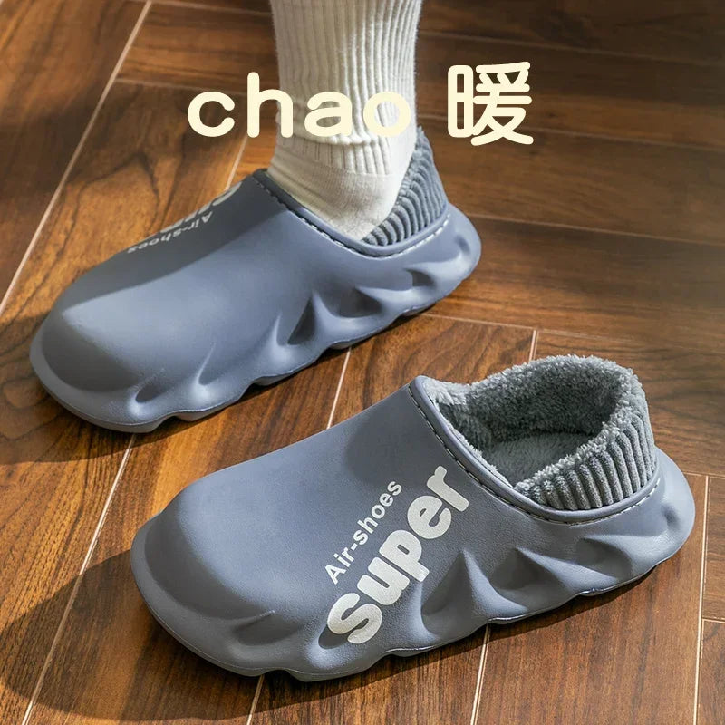 2024Winter Men Indoor Warm Slippers Plush Waterproof Anti Slip Cotton Shoes for  Women Slip-on Casual Snow Walking Loafers