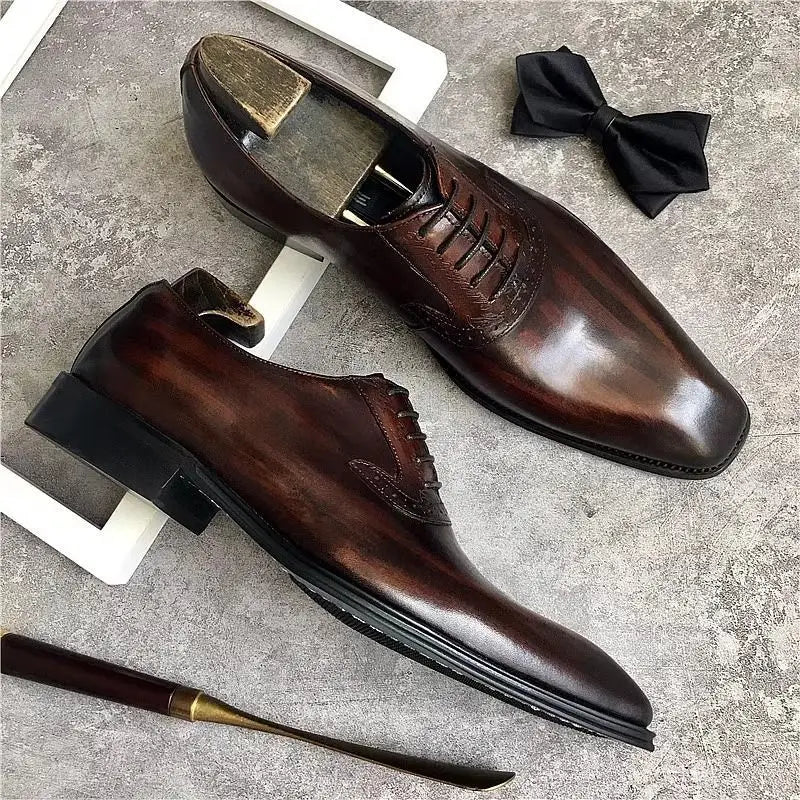 2025 New British Wedding Groom Men's Brock Business Pointed Leather  Formal Oxford Dress Shoes