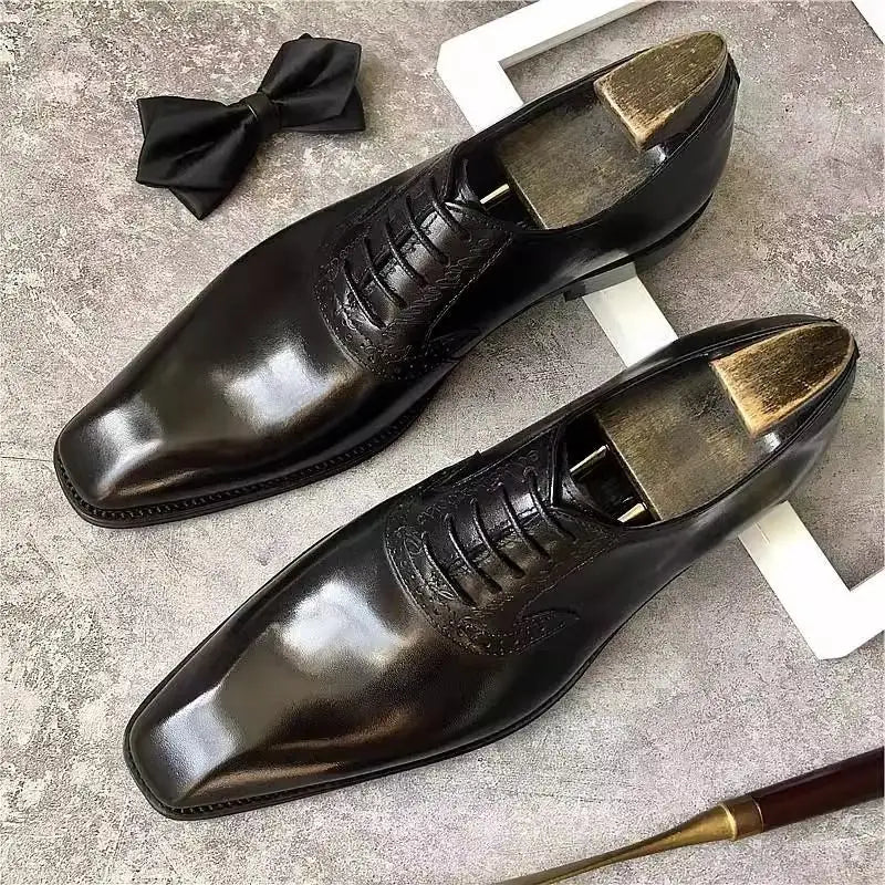 2025 New British Wedding Groom Men's Brock Business Pointed Leather  Formal Oxford Dress Shoes