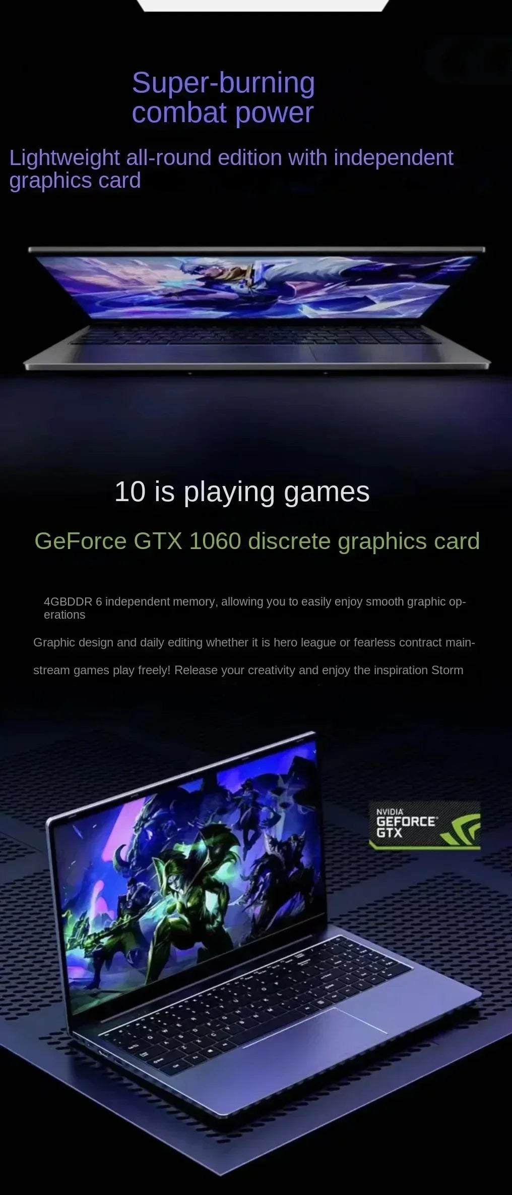 15.6'' Ultra-Thin Gaming Laptop Intel 12th N95 32GB RAM NVMe PCIE SSD GTX 1060 6G Cooler Design IPS Windows 11 Pro 24h Shipping