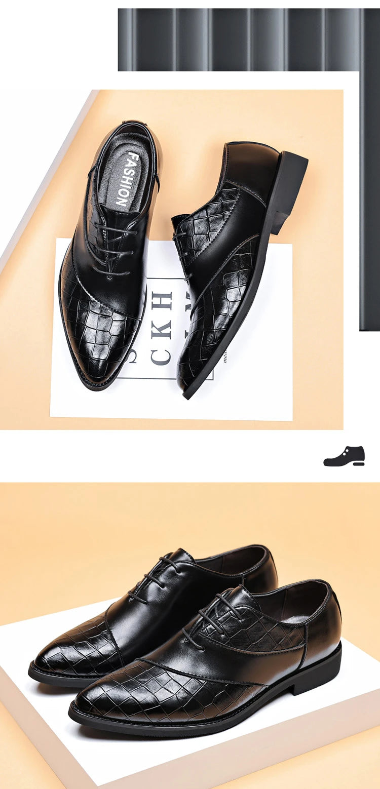 Designer Men's Dress Shoes Luxury Retro Oxford Shoes for Men Pointed Toe Lace-up Business Flats Brogue Wedding Party Shoes Male