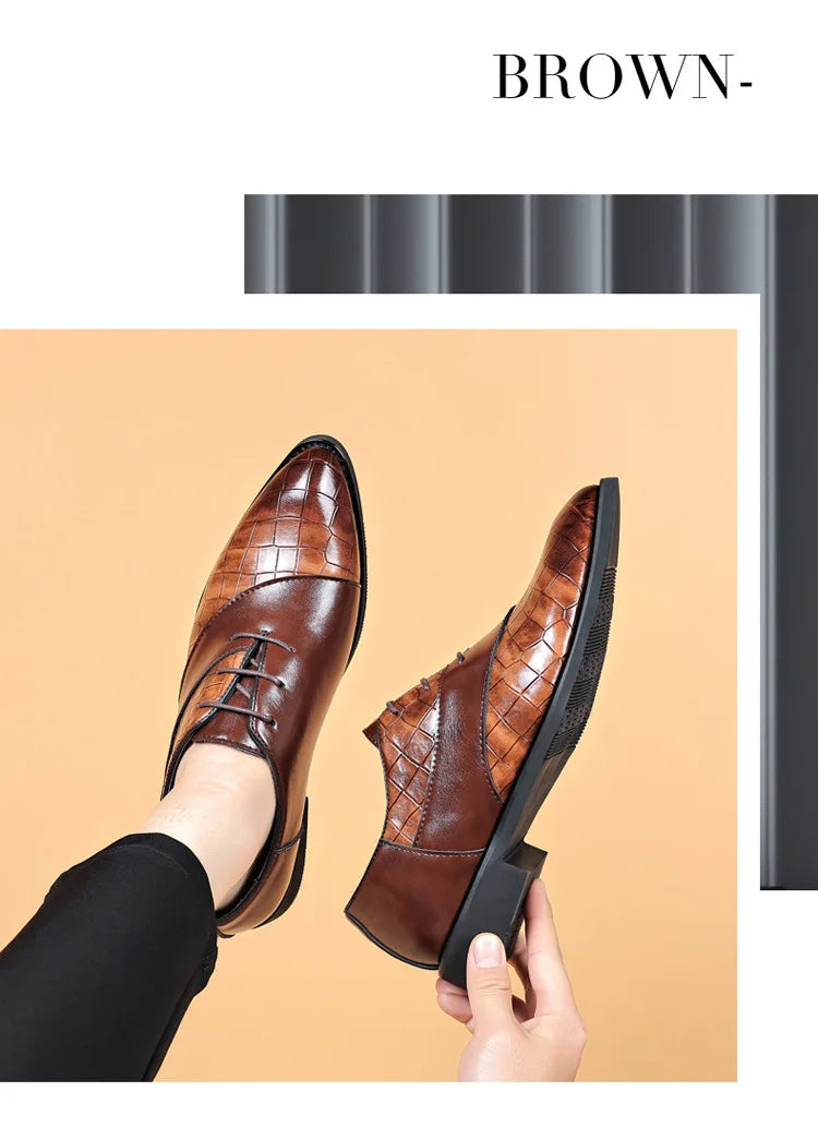 Designer Men's Dress Shoes Luxury Retro Oxford Shoes for Men Pointed Toe Lace-up Business Flats Brogue Wedding Party Shoes Male