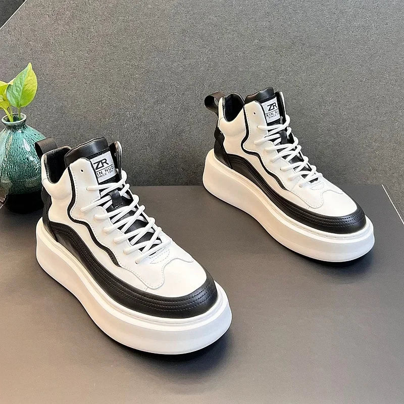 2025 Spring New Men Breathable White Soft Leather Shoes Korean Edition Campus Bread Shoes Fashion Casual Sports Running Sneakers