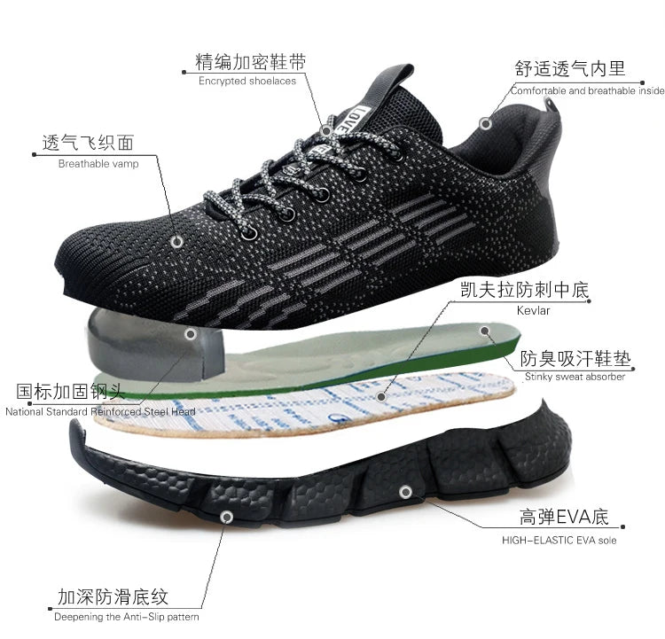 New Work Sneakers Men Indestructible Shoes Work Safety Shoes With Steel Toe Cap Puncture-Proof Male Security Protective Shoes 46