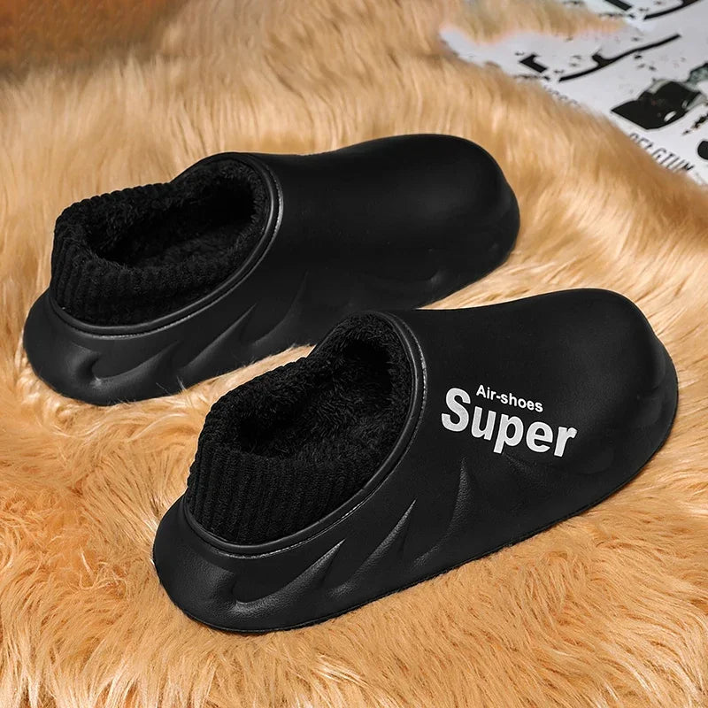 2024Winter Men Indoor Warm Slippers Plush Waterproof Anti Slip Cotton Shoes for  Women Slip-on Casual Snow Walking Loafers