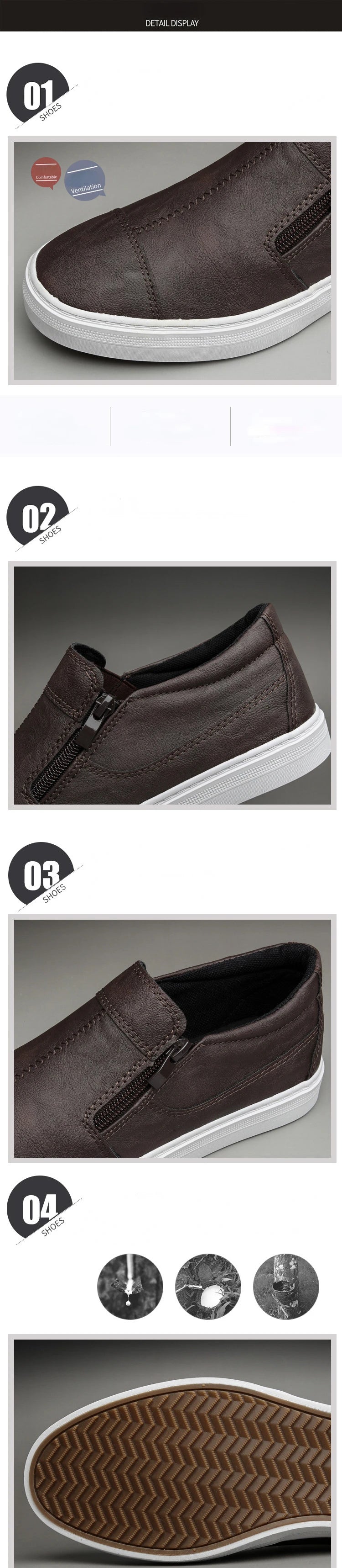 High Quality Leather Shoes for Men Shallow Mouth Mens Casual Shoes Korean Version Slip on Male Flats Zip Footwear Erkek Ayakkabı