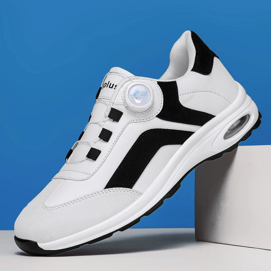 Fashionable Men's sport Casual shoes, lightweight Cycling shoes, Outdoor Walking shoes, Golf shoes, black and White Large size