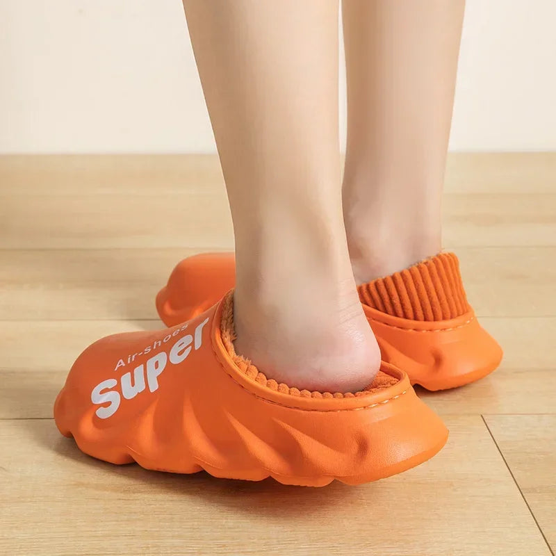 2024Winter Men Indoor Warm Slippers Plush Waterproof Anti Slip Cotton Shoes for  Women Slip-on Casual Snow Walking Loafers