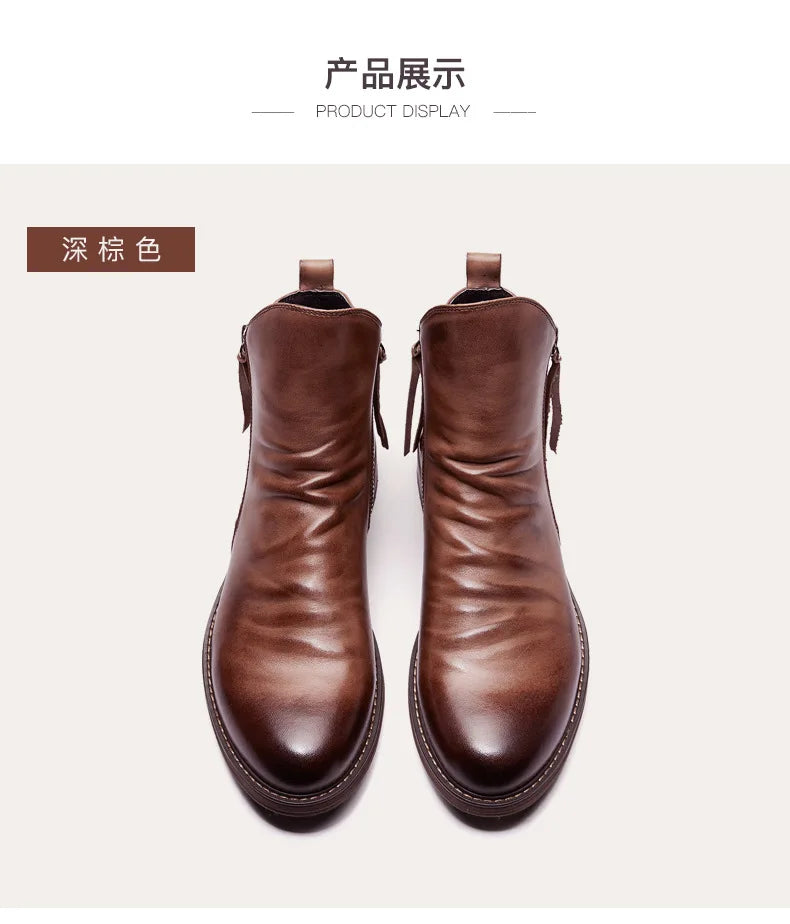 2022 Boots for Men Comfortable Retro Ankle Boots Non-Slip Leather Men's Shoes Cowboy Boots Mens Shoes Sneakers