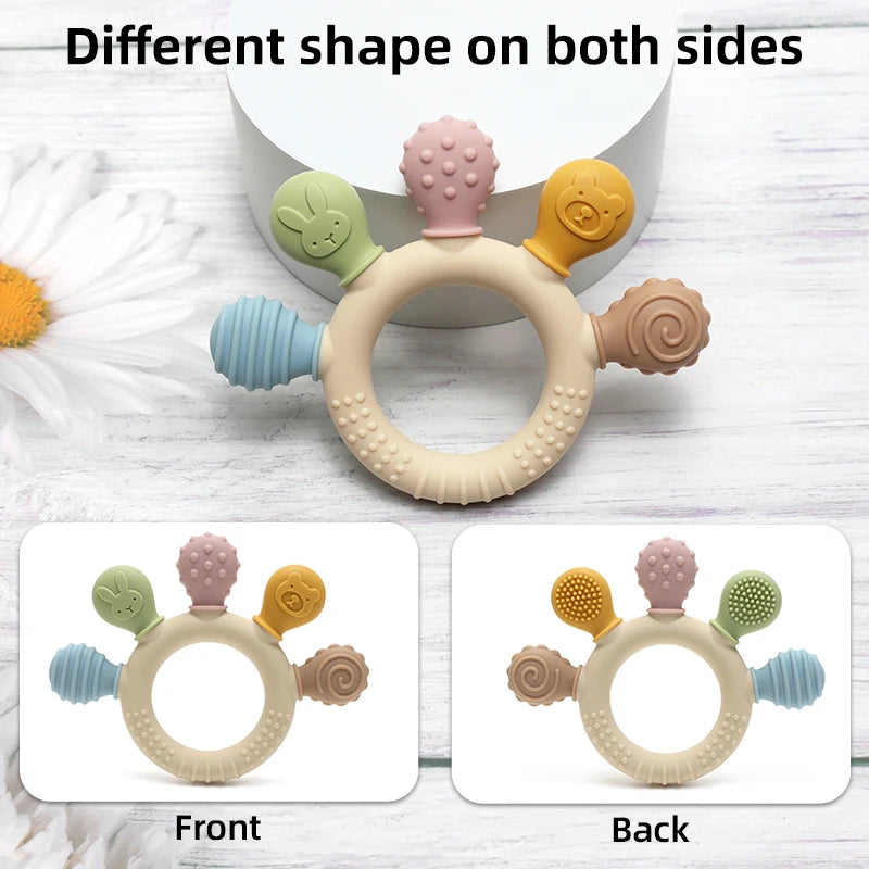 BPA Free Baby Silicone Teethers Sensory Toy Easy to Grasp Infant Teething Toys Food Grade Chewable Toys for Babies Newborn Gifts