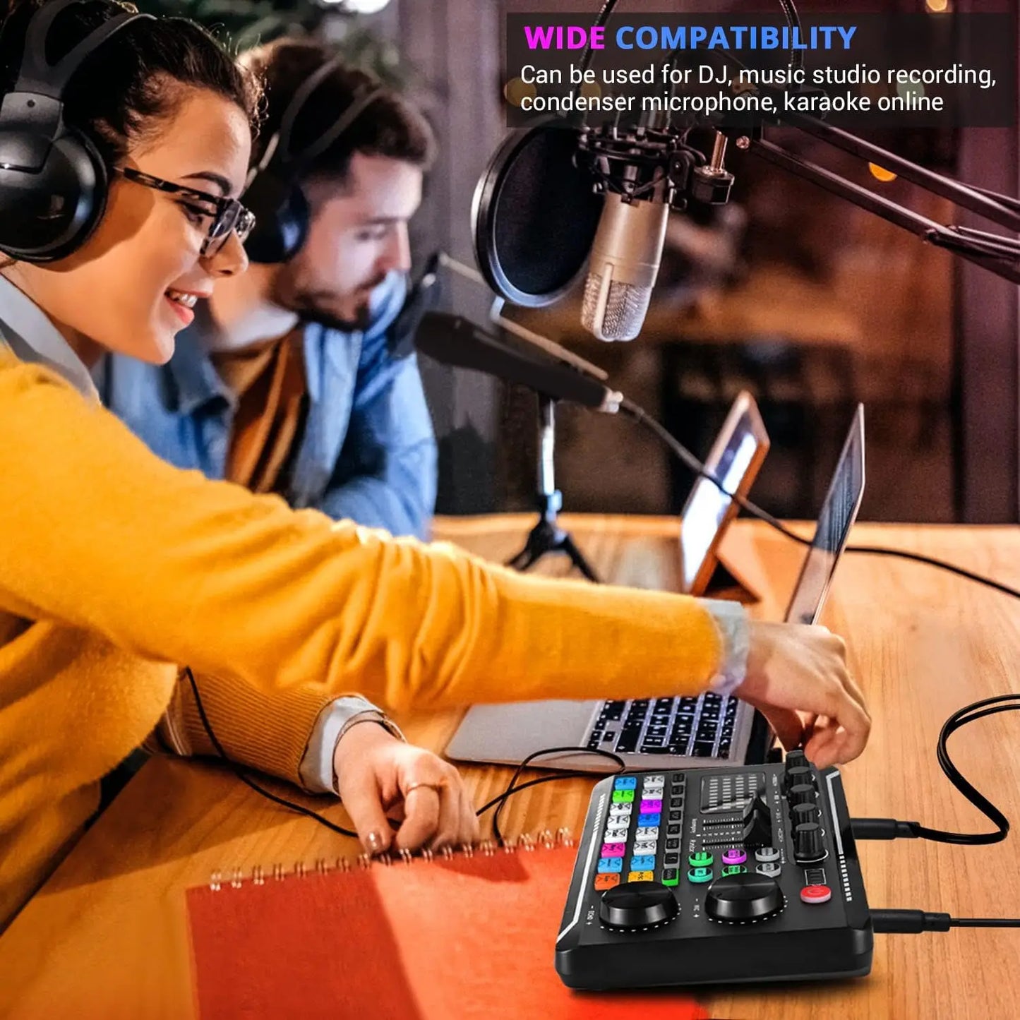 Live Podcast Equipment Set, with BM800 studio microphone, audio mixer supports a variety of sound effects, for PC,live broadcast