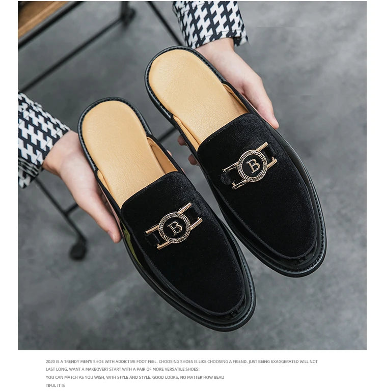 Leather Casual Shoes For Men Luxury Black Mules Fashion Flats Summer Breathable Outdoor Slippers Male Slip On Loafers Designer