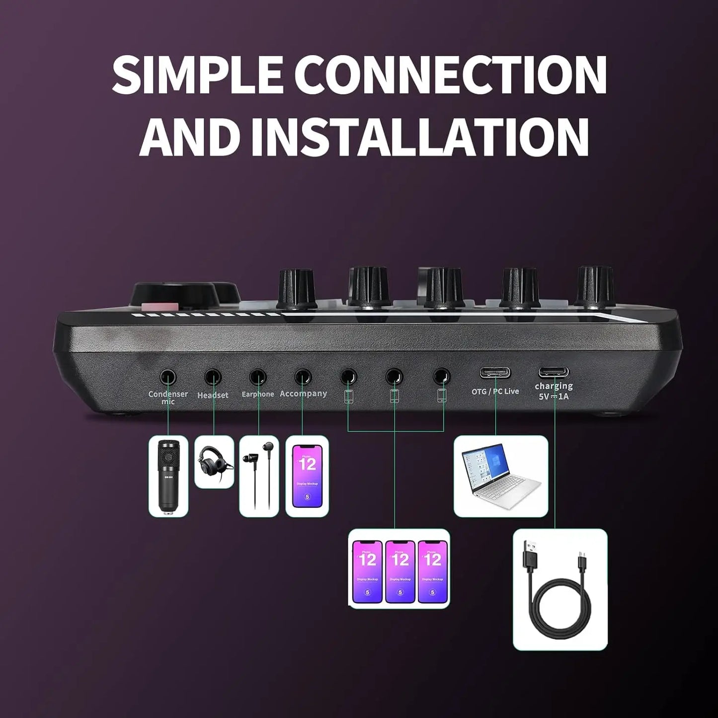 Live Podcast Equipment Set, with BM800 studio microphone, audio mixer supports a variety of sound effects, for PC,live broadcast