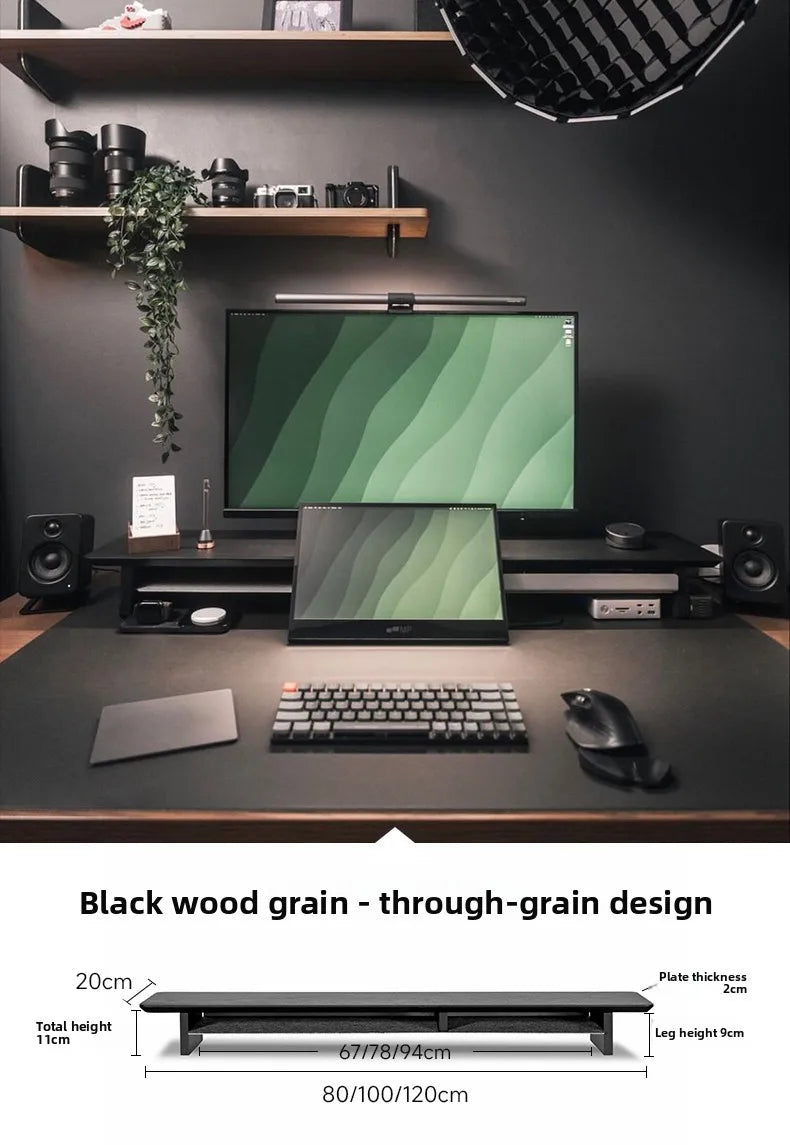 Walnut Wood Computer Riser with Drawers Desktop Storage Rack Double-Layer Monitor Stand Modern Office Space Saving Organizer