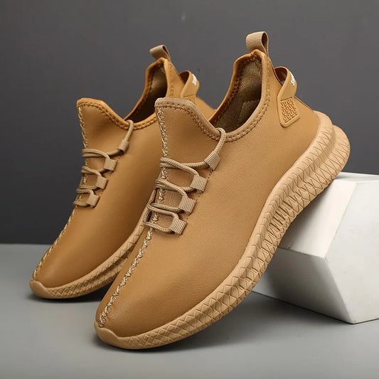 HKDQ New Men Casual Sneakers Waterproof Non Slip Outdoor Sneakers Male Artificial Leather Lace Up Low Top Lightweight Footwear