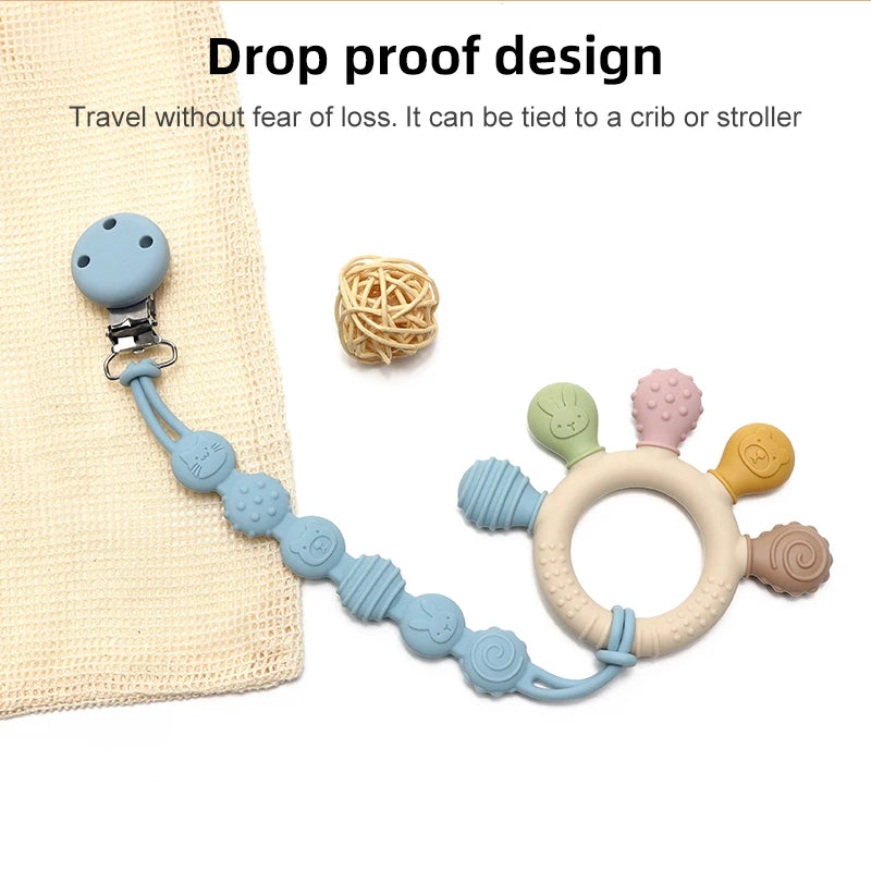 BPA Free Baby Silicone Teethers Sensory Toy Easy to Grasp Infant Teething Toys Food Grade Chewable Toys for Babies Newborn Gifts