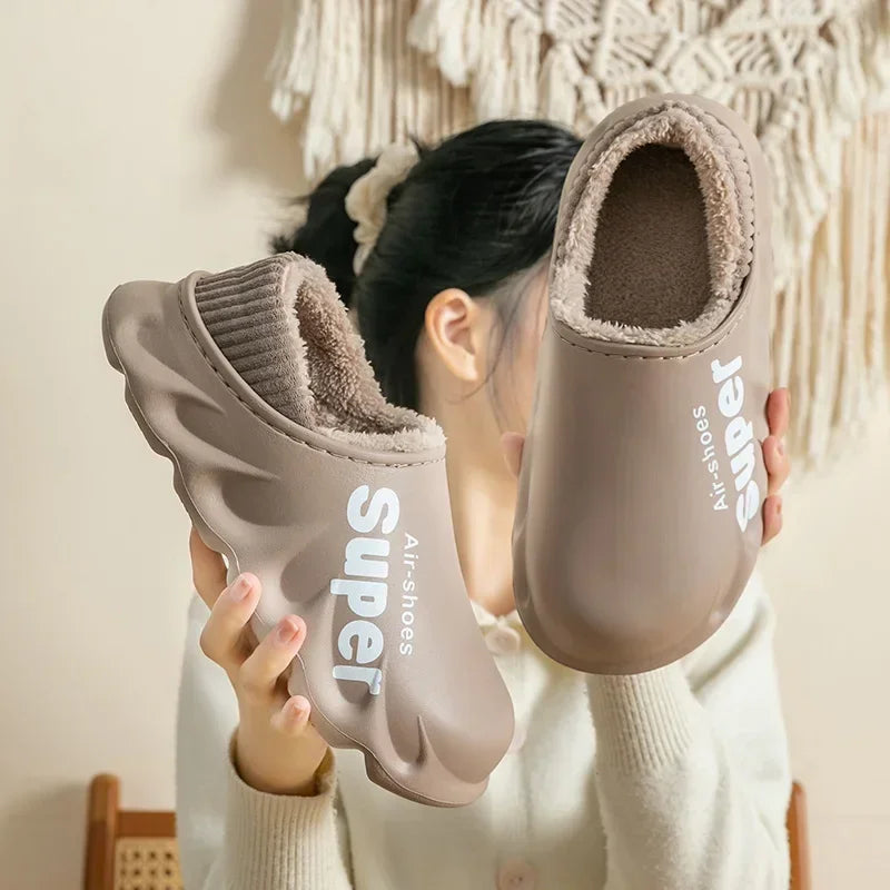 2024Winter Men Indoor Warm Slippers Plush Waterproof Anti Slip Cotton Shoes for  Women Slip-on Casual Snow Walking Loafers