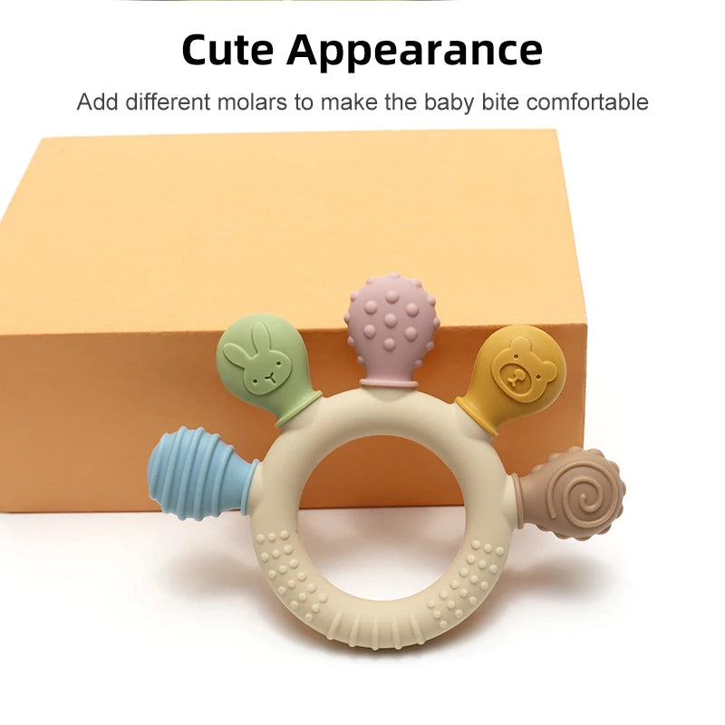 BPA Free Baby Silicone Teethers Sensory Toy Easy to Grasp Infant Teething Toys Food Grade Chewable Toys for Babies Newborn Gifts