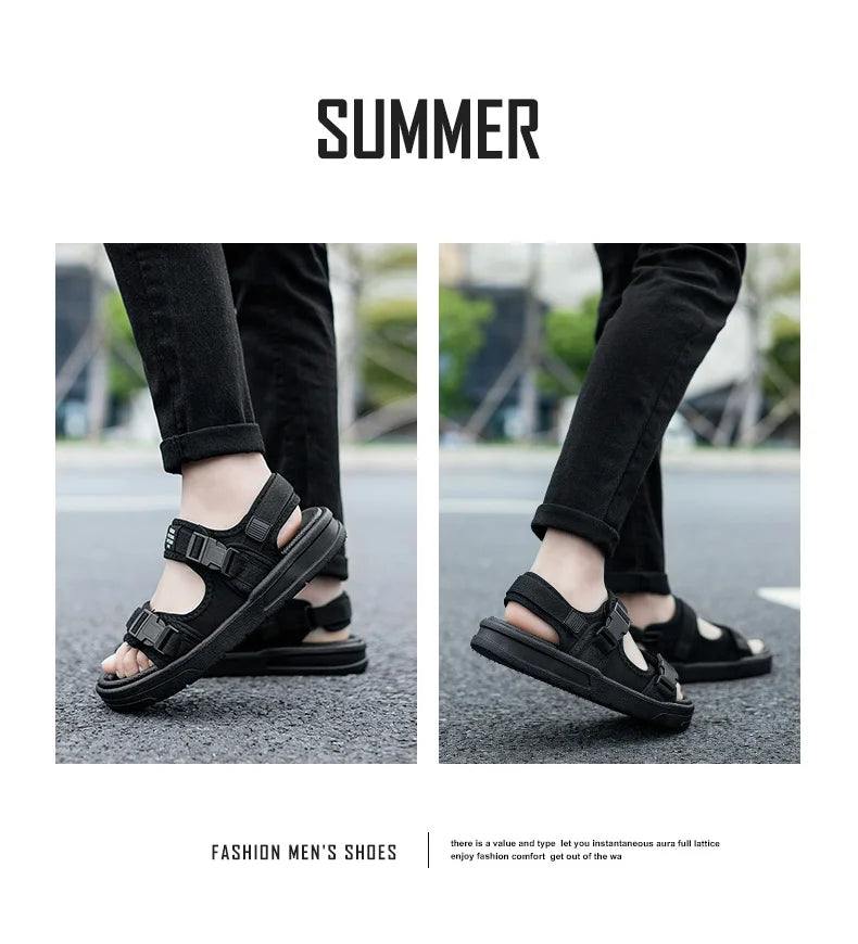 2024 Summer Men's Sandals Comfortable and Lightweight Hook Loop Men Roman Shoes Outdoor Non-Slip Beach Sandals Flip Flop Sandals